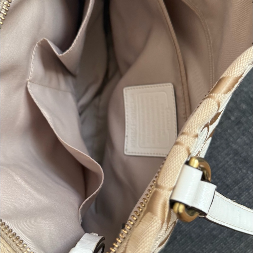 Coach Tan and White Signature Tote Bag - Picture 9 of 11